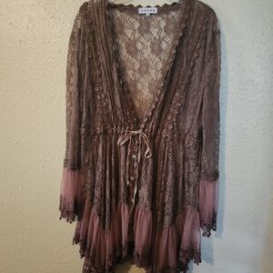 Adore Lace Top - Brown and Pink